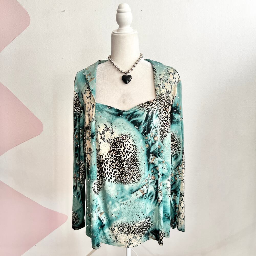Animal Print Sequin Top Y2K Glam 2000s Grunge Vintage‎ Indie Sleaze 2X